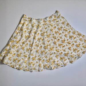 Hollister White and Yellow Floral Skater Skirt